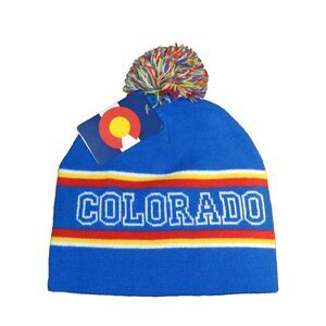 Colorado Blue Multi Pom Pom Cozy Sweater Knit Beanie Hat Unisex Adult ONE SIZE